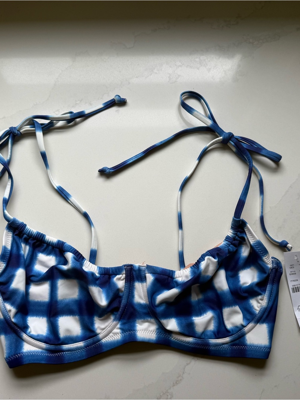 J.Crew Blue Tie-Dye Plaid Adjustable Bikini Top